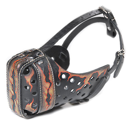 Leather Dog Muzzle Hand Painted by our Artists "Fire Flames"